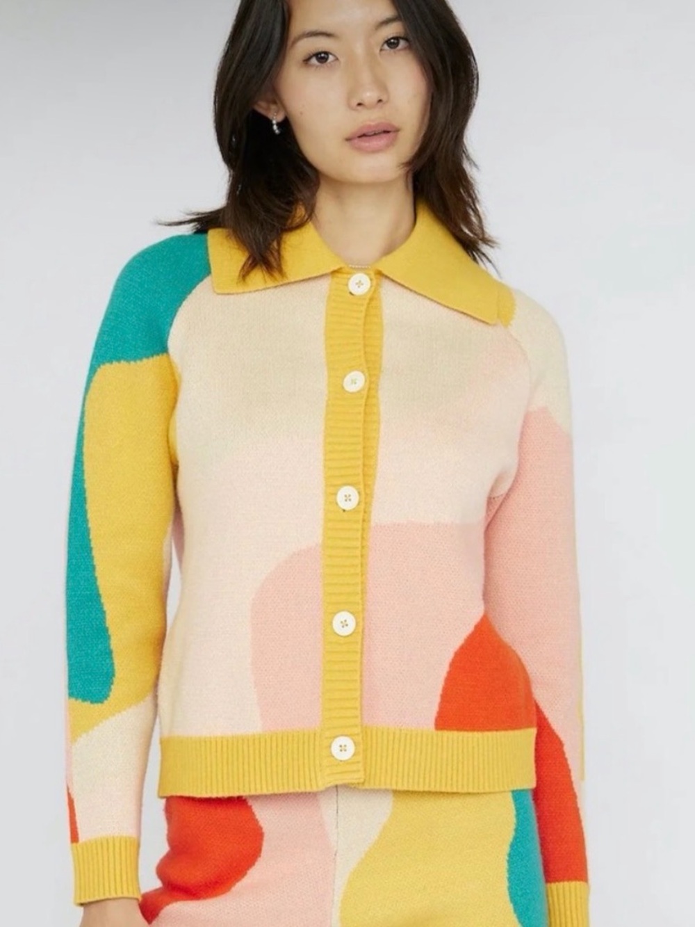 YITAI Unisex New Wave Cardigan Polo Multicolor Abstract Colorblock Copenhagen L